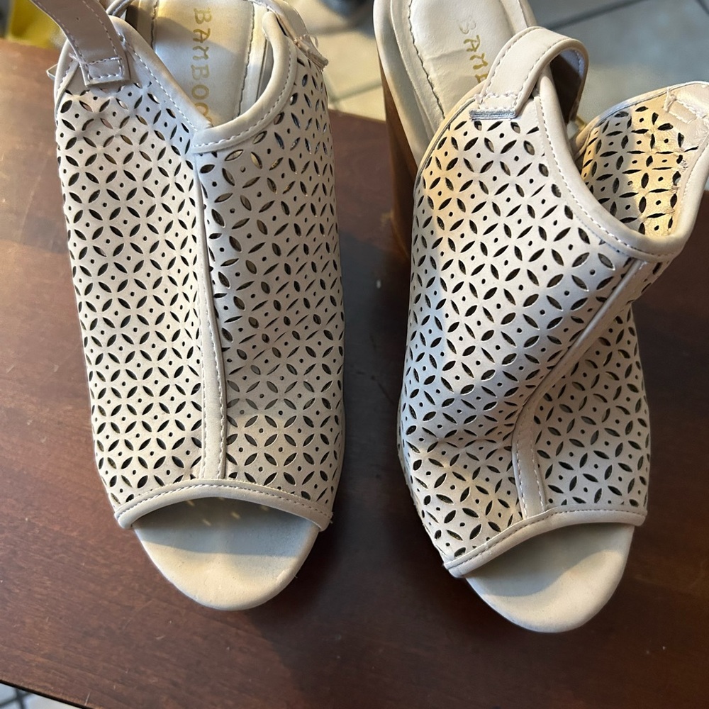 BAMBOO Women's Cream Cutout Wedges